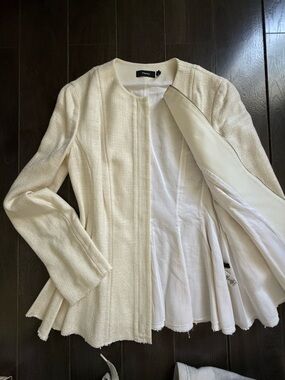 Theory Ivory Tweed Peplum Jacket size 6